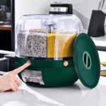Dozator de cereale Flippy, rotativ 360, 6 compartimente, capacitate 3 L, rezistent la umezeala, inchidere etansa, verde inchis - imagine 15