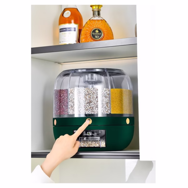 Dozator de cereale Flippy, rotativ 360, 6 compartimente, capacitate 3 L, rezistent la umezeala, inchidere etansa, verde inchis - imagine 19