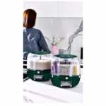 Dozator de cereale Flippy, rotativ 360, 6 compartimente, capacitate 3 L, rezistent la umezeala, inchidere etansa, verde inchis - imagine 9
