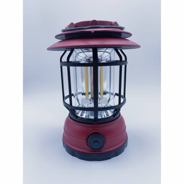 Lampa portabila camping, Felinar Vintage, ABS, Iluminare 30 COB LED, Intensitate reglabila, Acumulator inclus, Incarcare Solara si USB, 5W, Flippy, Rosu - imagine 2