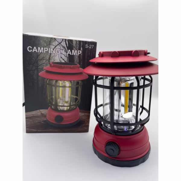 Lampa portabila camping, Felinar Vintage, ABS, Iluminare 30 COB LED, Intensitate reglabila, Acumulator inclus, Incarcare Solara si USB, 5W, Flippy, Rosu - imagine 4