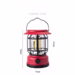 Lampa portabila camping, Felinar Vintage, ABS, Iluminare 30 COB LED, Intensitate reglabila, Acumulator inclus, Incarcare Solara si USB, 5W, Flippy, Rosu - imagine 5