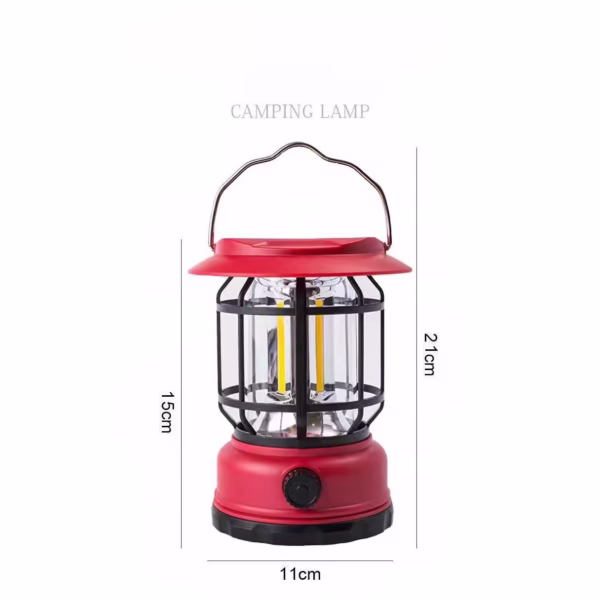 Lampa portabila camping, Felinar Vintage, ABS, Iluminare 30 COB LED, Intensitate reglabila, Acumulator inclus, Incarcare Solara si USB, 5W, Flippy, Rosu - imagine 5