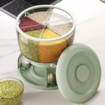 Dozator Etajat de Cereale Flippy, Rotativ 360, 6 Compartimente, Capacitate 10L, Cofraj Special pentru Oua, Vas pentru Scurgerea Cerealelor, 35x27.5 cm, Verde - imagine 19