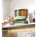 Dozator Etajat de Cereale Flippy, Rotativ 360, 6 Compartimente, Capacitate 10L, Cofraj Special pentru Oua, Vas pentru Scurgerea Cerealelor, 35x27.5 cm, Verde - imagine 5
