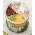 Dozator Etajat de Cereale Flippy, Rotativ 360, 6 Compartimente, Capacitate 10L, Cofraj Special pentru Oua, Vas pentru Scurgerea Cerealelor, 35x27.5 cm, Verde - imagine 22