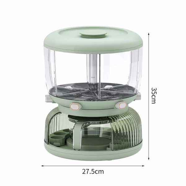 Dozator Etajat de Cereale Flippy, Rotativ 360, 6 Compartimente, Capacitate 10L, Cofraj Special pentru Oua, Vas pentru Scurgerea Cerealelor, 35x27.5 cm, Verde - imagine 25
