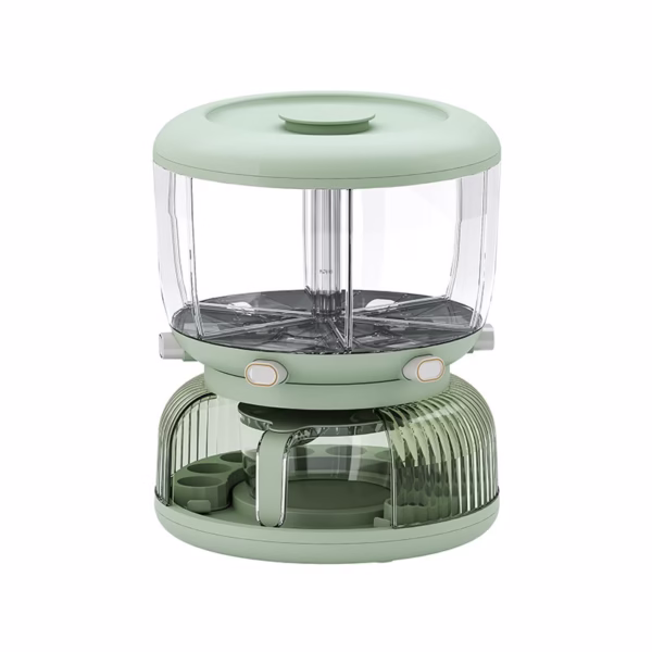 Dozator Etajat de Cereale Flippy, Rotativ 360, 6 Compartimente, Capacitate 10L, Cofraj Special pentru Oua, Vas pentru Scurgerea Cerealelor, 35x27.5 cm, Verde - imagine 1