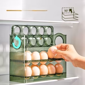 Suport Organizator pentru Oua, Flippy, pentru Frigider,  Verde Transparent, Capacitate 30 oua, Trei straturi