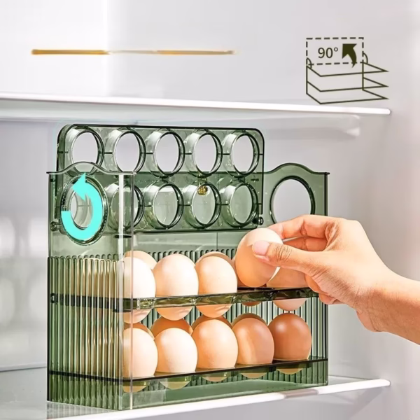 Suport Organizator pentru Oua, Flippy, pentru Frigider,  Verde Transparent, Capacitate 30 oua, Trei straturi - imagine 1