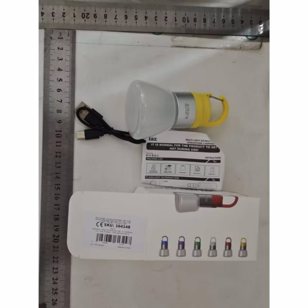 Lampa Portabila, Flippy, de Voiaj/Camping, Incarcare USB, IPX5, LED RGB, din ABS, 300 mAh, 10 x 5.5 x 5.5 cm, Galben - imagine 6