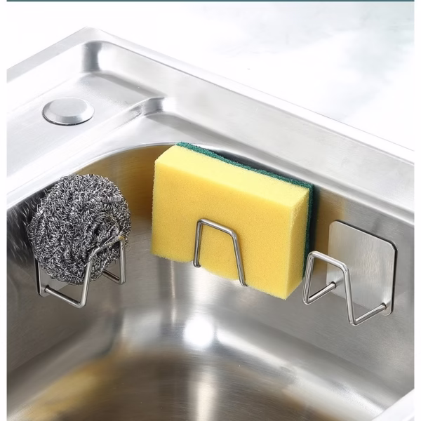 Organizator bucatarie Flippy cu adeziv, carlig-suport pentru burete, accesorii bucatarie, 5x5x3,5 cm, otel inoxidabil, gri - imagine 10