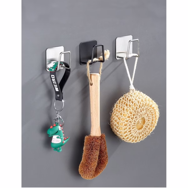 Organizator bucatarie Flippy cu adeziv, carlig-suport pentru burete, accesorii bucatarie, 5x5x3,5 cm, otel inoxidabil, gri - imagine 3