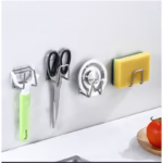 Organizator bucatarie Flippy cu adeziv, carlig-suport pentru burete, accesorii bucatarie, 5x5x3,5 cm, otel inoxidabil, gri - imagine 4