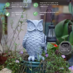 Ornament de Decor pentru Gradina cu LED, Flippy, Model Bufnita cu Felinar, Decoratiune Exterioara pentru Casa si Gradina, din Rasina, 21.5x15 cm, Gri - imagine 2