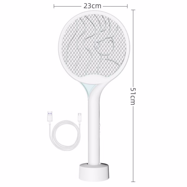 Paleta Electrica pentru Tantari, Muste si Tantari 2in1, Flippy, Reincarcabila, Incarcare USB, 2600V, Plastic, Casa si Gradina, Anti-insecte, Stand, 23x51 cm, Alb - imagine 2