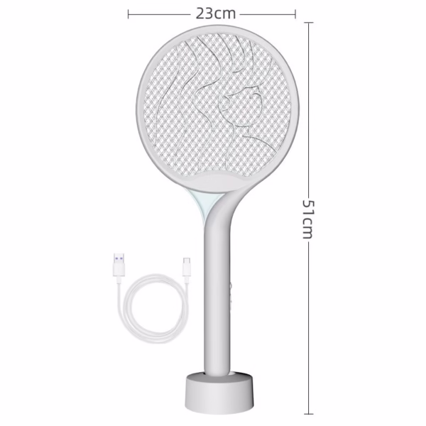 Paleta Electrica pentru Tantari, Muste si Tantari 2in1, Flippy, Reincarcabila, Incarcare USB, 2600V, Plastic, Casa si Gradina, Anti-insecte, Stand, 23x51 cm, Gri - imagine 2