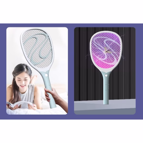 Paleta Electrica pentru Tantari, Muste sau Insecte LED, Flippy, Reincarcabila, Incarcare USB, Plastic, Casa si Gradina, Anti-insecte, Alb-Albastru - imagine 5