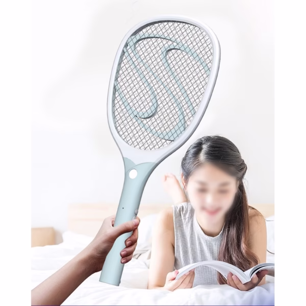 Paleta Electrica pentru Tantari, Muste sau Insecte LED, Flippy, Reincarcabila, Incarcare USB, Plastic, Casa si Gradina, Anti-insecte, Alb-Albastru - imagine 6