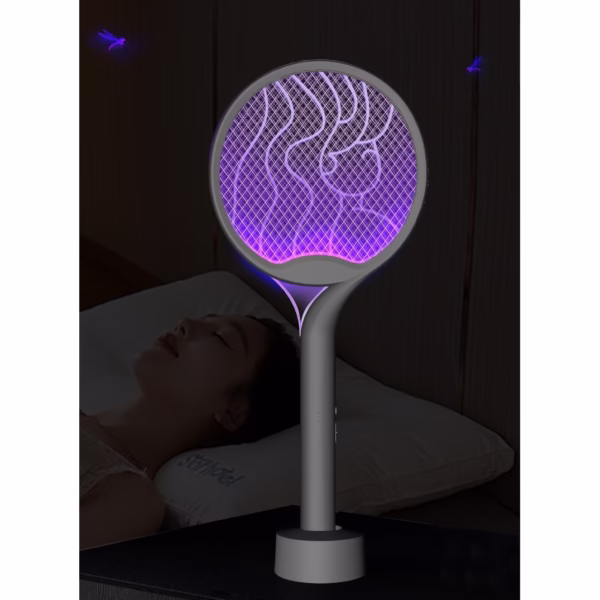 Paleta Electrica pentru Tantari, Muste si Tantari 2in1, Flippy, Reincarcabila, Incarcare USB, 2600V, Plastic, Casa si Gradina, Anti-insecte, Stand, 23x51 cm, Gri - imagine 4