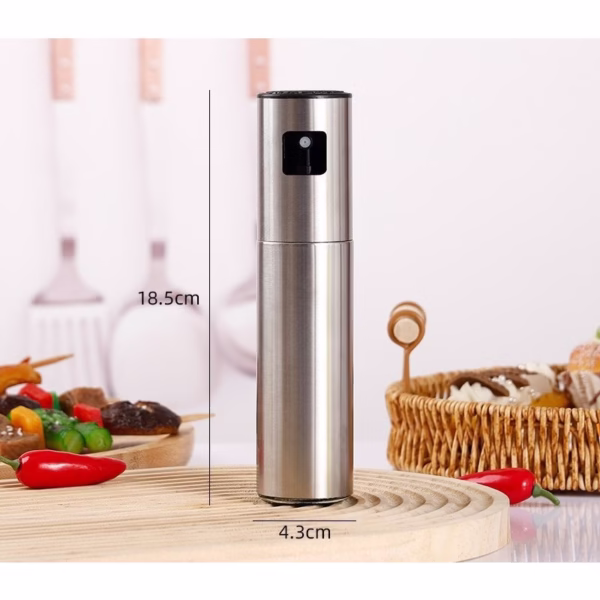 Pulverizator Ulei, Otet, Flippy, din Otel Inoxidabil, 100 ml, Reincarcabil, 18.3 x 4.3 cm, Argintiu - imagine 3