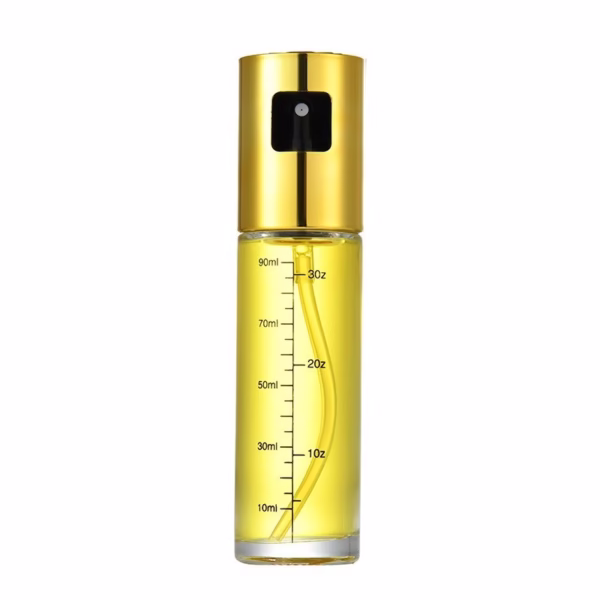 Pulverizator Ulei, Otet, Flippy, din Sticla, 100 ml, Reincarcabil, 18.3 x 4.3 cm, Masura 90 ml, Capac Lucios, Auriu - imagine 1