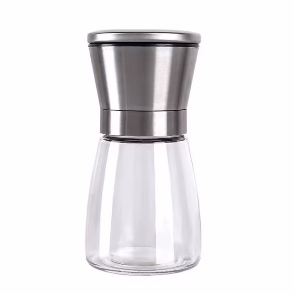 Rasnita Manuala pentru boabe, Flippy, Rasnita pentru Piper Sare Cafea, din Sticla cu Otel inoxidabil, 13.5 x 6.5 cm, volum 180 ml, Transparenta cu Capac din Inox - imagine 1