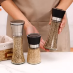Rasnita Manuala pentru boabe, Flippy, Rasnita pentru Piper Sare Cafea, din Sticla cu Otel inoxidabil, 19.2 x 6.4 cm, volum 200 ml, Transparenta cu Capac din Inox - imagine 4