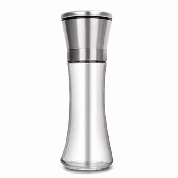 Rasnita Manuala pentru boabe, Flippy, Rasnita pentru Piper Sare Cafea, din Sticla cu Otel inoxidabil, 19.2 x 6.4 cm, volum 200 ml, Transparenta cu Capac din Inox - imagine 1