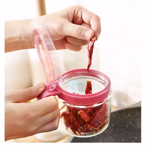 Recipient Condimente, Flippy, din Stilca, 180 ml, cu Maner si Lingurita, 8 x 9 cm, Capac Transparent, Roz - imagine 2