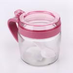 Recipient Condimente, Flippy, din Stilca, 180 ml, cu Maner si Lingurita, 8 x 9 cm, Capac Transparent, Roz - imagine 3
