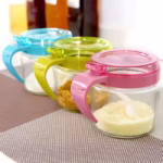 Recipient Condimente, Flippy, din Stilca, 180 ml, cu Maner si Lingurita, 8 x 9 cm, Capac Transparent, Roz - imagine 6