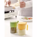 Recipient Condimente, Flippy, din Stilca, 180 ml, cu Maner si Lingurita, 10.6 x 7 x 7 cm, Capac Mat, Verde - imagine 2