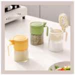 Recipient Condimente, Flippy, din Stilca, 180 ml, cu Maner si Lingurita, 10.6 x 7 x 7 cm, Capac Mat, Verde - imagine 3