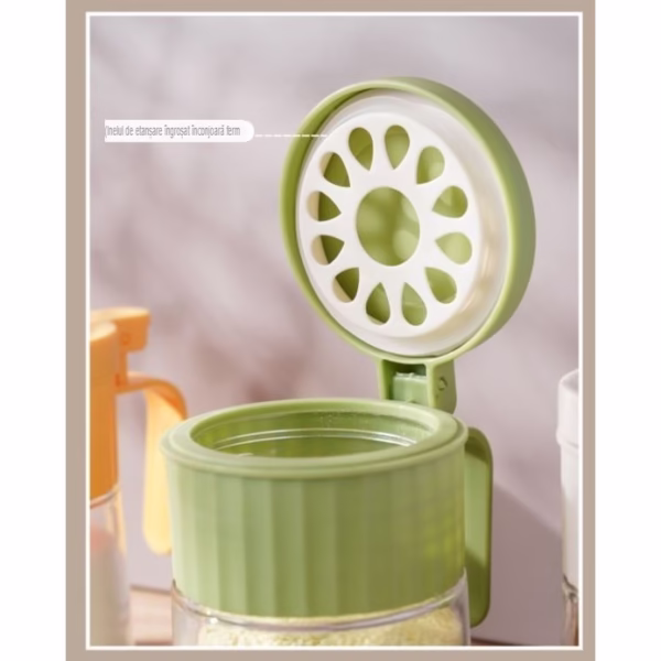 Recipient Condimente, Flippy, din Stilca, 180 ml, cu Maner si Lingurita, 10.6 x 7 x 7 cm, Capac Mat, Verde - imagine 4