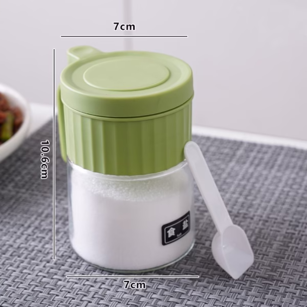 Recipient Condimente, Flippy, din Stilca, 180 ml, cu Maner si Lingurita, 10.6 x 7 x 7 cm, Capac Mat, Verde - imagine 6