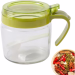 Recipient Condimente, Flippy, din Stilca, 180 ml, cu Maner si Lingurita, 8 x 9 cm, Capac Transparent, Verde - imagine 6