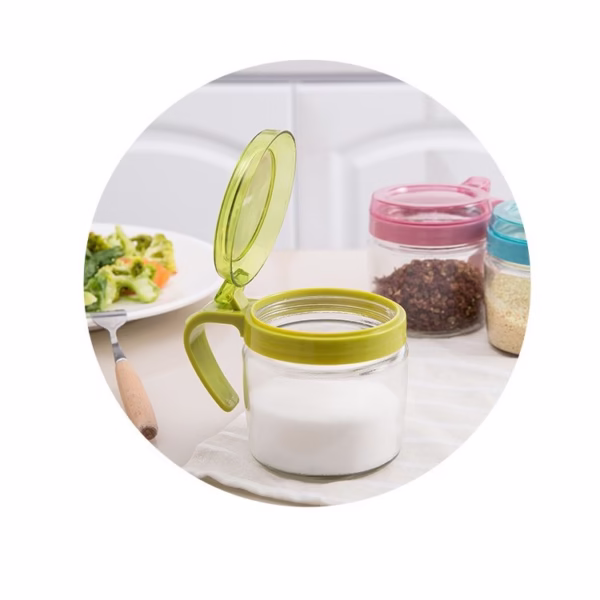 Recipient Condimente, Flippy, din Stilca, 180 ml, cu Maner si Lingurita, 8 x 9 cm, Capac Transparent, Verde - imagine 4