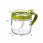 Recipient Condimente, Flippy, din Stilca, 180 ml, cu Maner si Lingurita, 8 x 9 cm, Capac Transparent, Verde - imagine 3