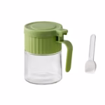 Recipient Condimente, Flippy, din Stilca, 180 ml, cu Maner si Lingurita, 10.6 x 7 x 7 cm, Capac Mat, Verde