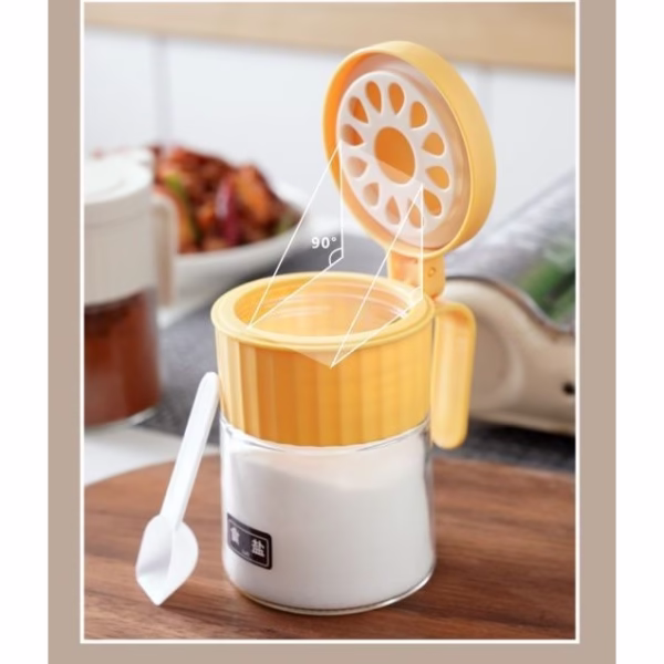 Recipient Condimente, Flippy, din Stilca, 180 ml, cu Maner si Lingurita, 10.6 x 7 x 7 cm, Capac Mat, Galben - imagine 4