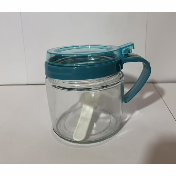 Recipient Condimente, Flippy, din Stilca, 180 ml, cu Maner si Lingurita, 8 x 9 cm, Capac Transparent, Albastru - imagine 2