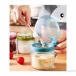 Recipient Condimente, Flippy, din Stilca, 180 ml, cu Maner si Lingurita, 8 x 9 cm, Capac Transparent, Albastru - imagine 4