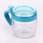 Recipient Condimente, Flippy, din Stilca, 180 ml, cu Maner si Lingurita, 8 x 9 cm, Capac Transparent, Albastru - imagine 5