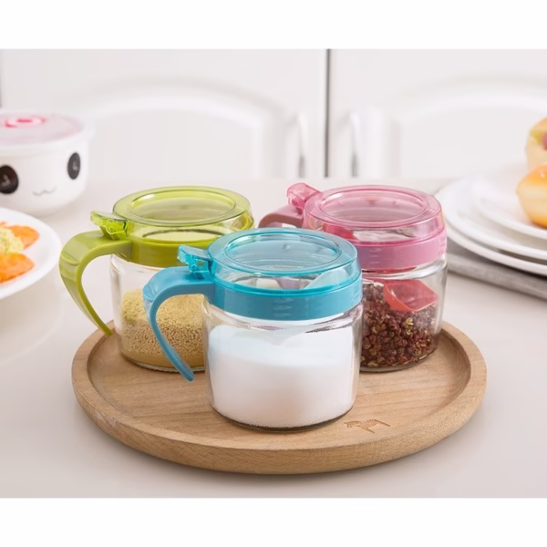 Recipient Condimente, Flippy, din Stilca, 180 ml, cu Maner si Lingurita, 8 x 9 cm, Capac Transparent, Albastru - imagine 7
