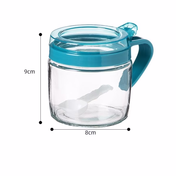 Recipient Condimente, Flippy, din Stilca, 180 ml, cu Maner si Lingurita, 8 x 9 cm, Capac Transparent, Albastru - imagine 8