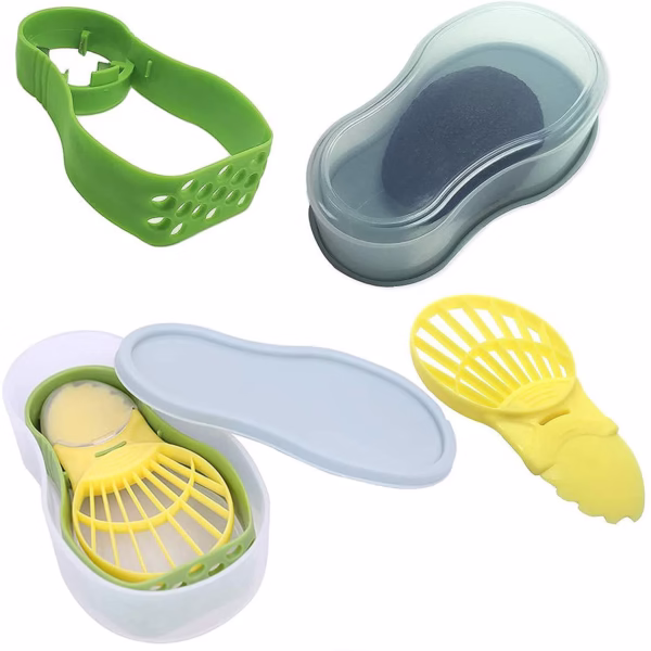 Recipient de Depozitare Avocado 5in1, Flippy, Etans, pentru Frigider, din Plastic, Dispozitiv de Taiat, Curatat, Feliat, 14x4x7 cm, Verde - imagine 7