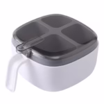 Recipient pentru condimente Flippy, 4 casute, potrivit pentru sare, cimbru, piper, condimente, 4 lingurite din plastic, capac din plastic, maner, 14x14x8 cm, alb - imagine 8