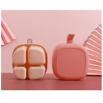 Recipient pentru condimente Flippy, 4 casute, potrivit pentru sare, cimbru, piper, condimente, 4 lingurite din plastic, capac din plastic, maner, 14x14x8 cm, roz - imagine 11