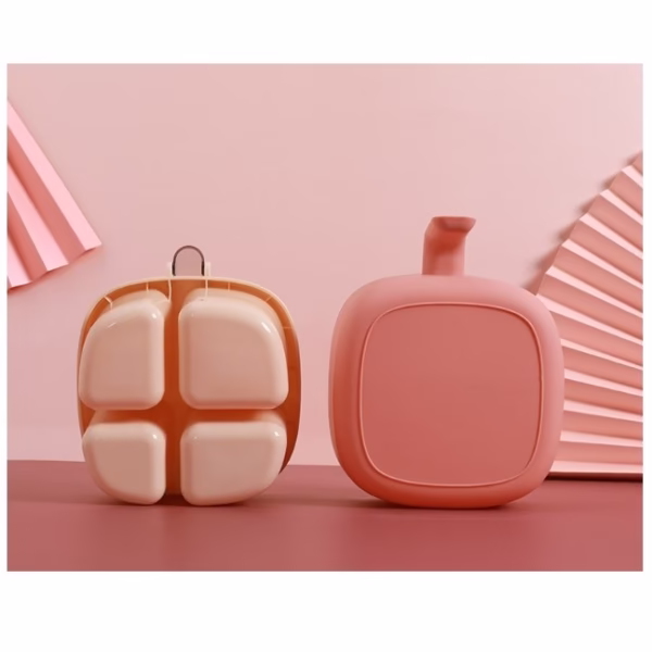 Recipient pentru condimente Flippy, 4 casute, potrivit pentru sare, cimbru, piper, condimente, 4 lingurite din plastic, capac din plastic, maner, 14x14x8 cm, roz - imagine 11
